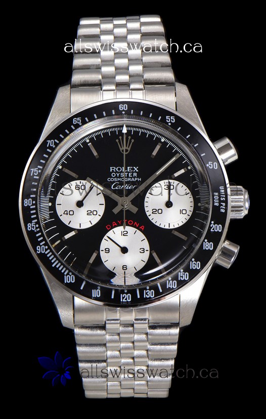 Rolex Daytona Paul Newman 37MM Cartier Black Dial Manual Wind Super Clone Watch 