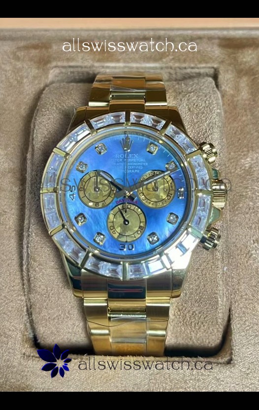 Rolex Daytona 116568 Yellow Gold Blue Pearl Dial Super Clone Watch 