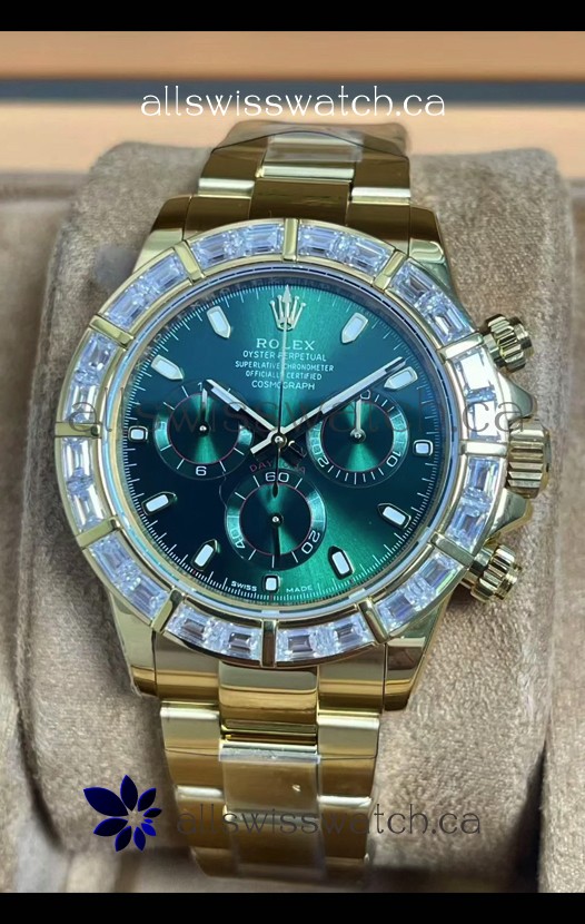 Rolex Daytona 116568 Yellow Gold Green Dial Super Clone Watch 
