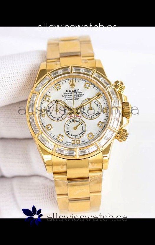 Rolex Daytona 116519 Yellow Gold White Pearl Dial Super Clone Watch 