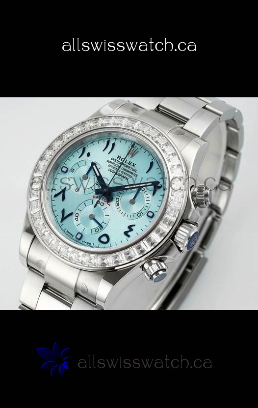 Rolex Daytona 116519 Stainless Steel Ice Blue Arabic Dial Super Clone Watch 