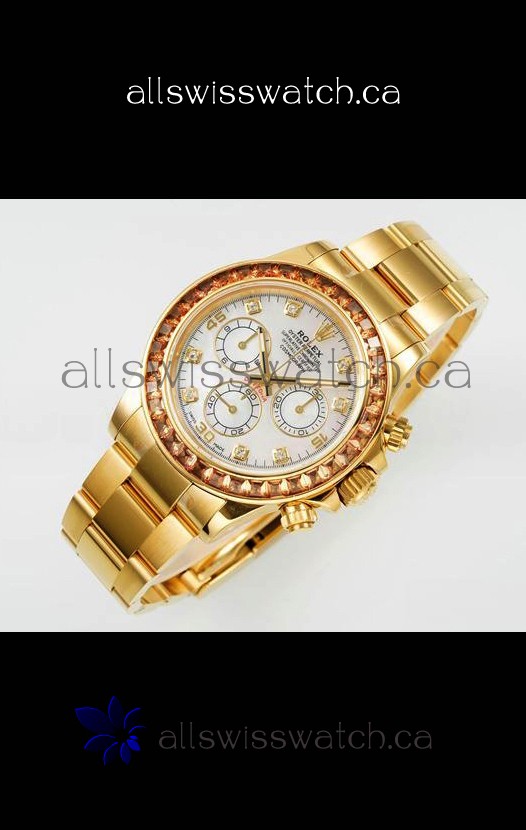 Rolex Daytona 116519 Yellow Gold Pearl Dial Super Clone Watch 