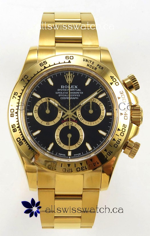 Rolex Daytona 126508 Yellow Gold Black Dial FREE SPRUNG MVMT Super Clone Watch 