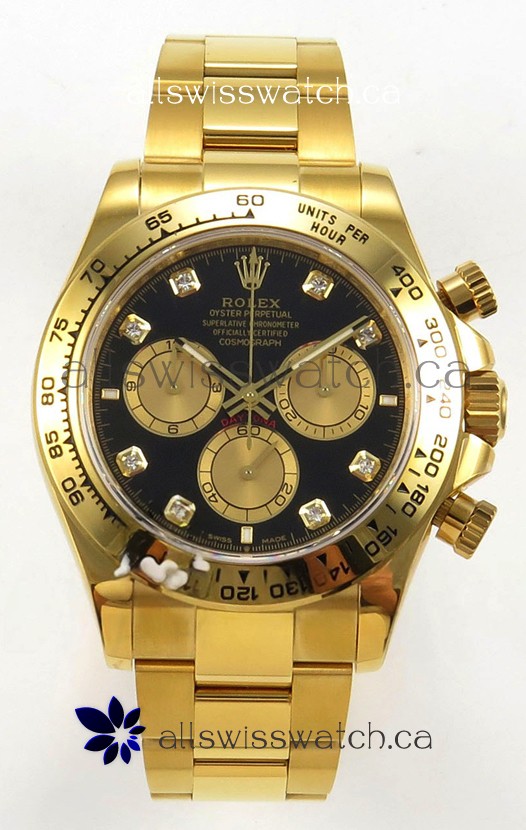 Rolex Daytona 126508 Yellow Gold Black Dial FREE SPRUNG MVMT Super Clone Watch 