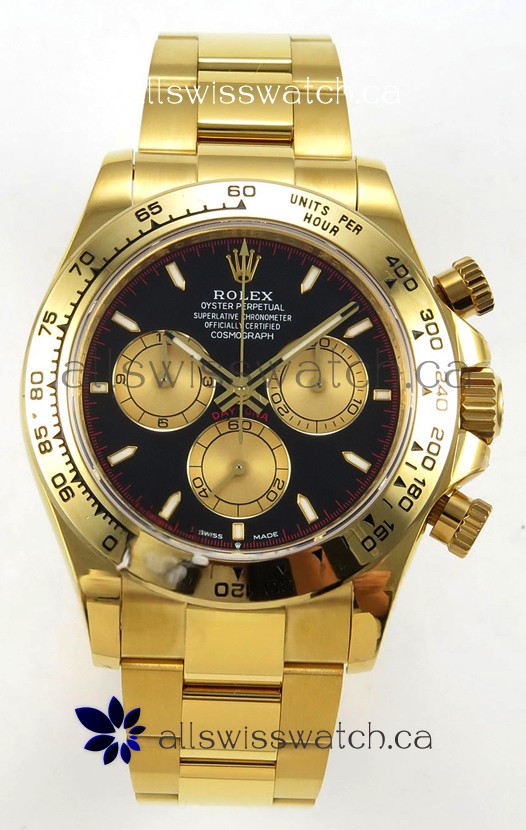 Rolex Daytona 126508 Yellow Gold Black Dial FREE SPRUNG MVMT Super Clone Watch 