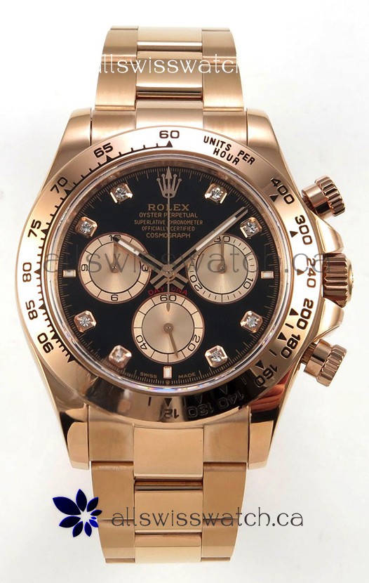 Rolex Daytona 126505 Rose Black Diamonds Dial FREE SPRUNG MVMT Super Clone Watch 
