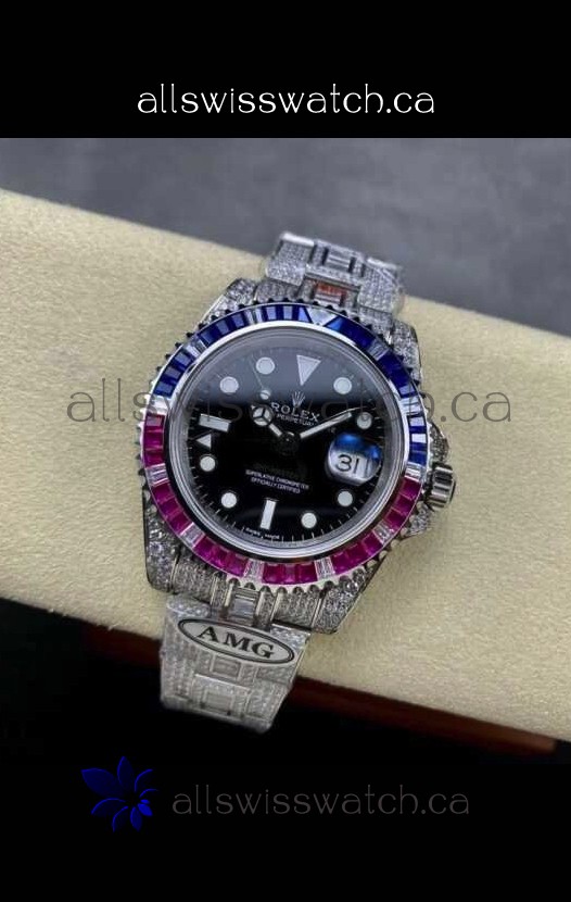Rolex GMT Masters II Iced Out Super Clone Blue/Red Sapphires Super Clone Watch 