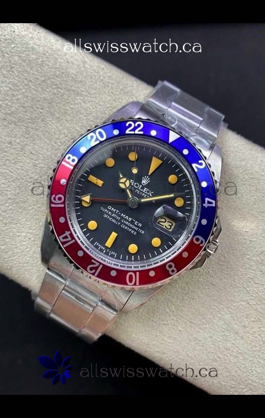 Rolex GMT Master 16750 Pepsi Patina Vintage Matte Dial Swiss Replica Watch 
