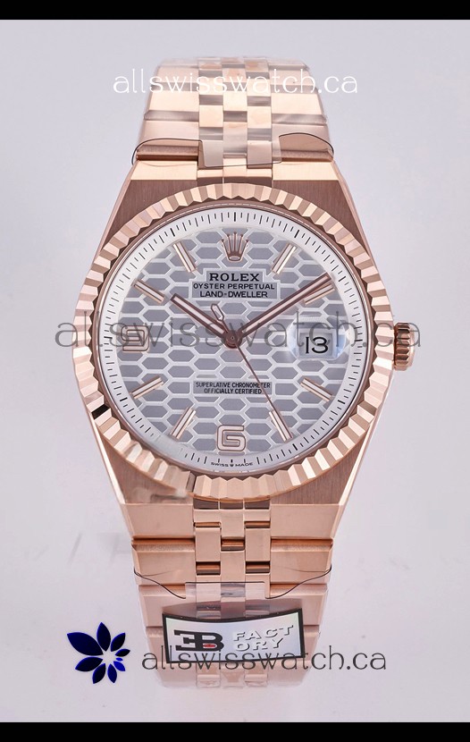 Rolex Land-Dweller 127336 Steel Honeycomb Dial Rose Gold 40MM Super Clone Watch 