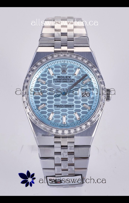 Rolex Land-Dweller 127336 Ice Blue Honeycomb Diamonds 40MM Super Clone Watch 
