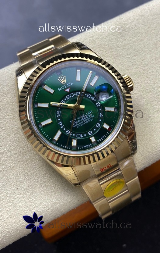 Rolex Sky-Dweller REF# 336238 Green Dial Oyster Yellow Gold Super Clone Watch 