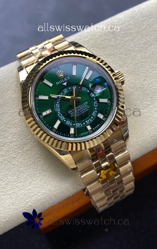 Rolex Sky-Dweller REF# 336238 Green Dial Jubilee Yellow Gold Super Clone Watch 