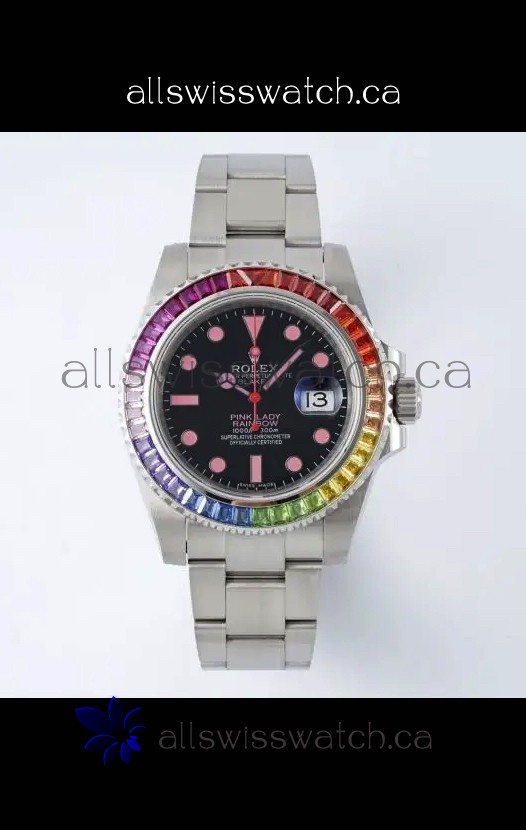 Rolex Submariner Pink Lady Rainbow 40MM Sapphires Super Clone Watch