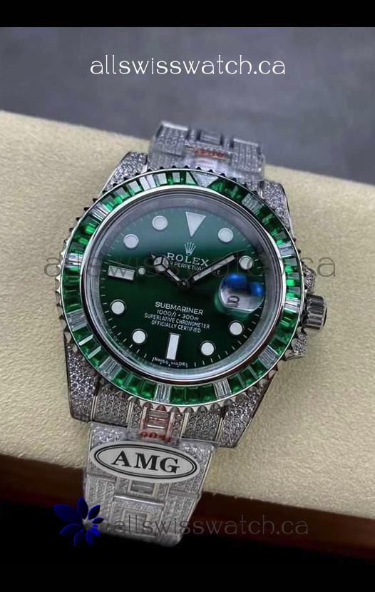 Rolex Submariner 116610 Iced Out Edition 18 Green Dial Swiss Replica Watch 