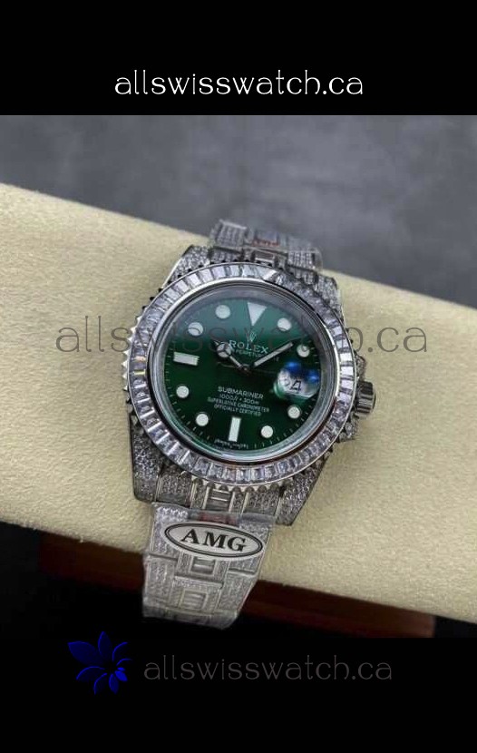 Rolex Submariner 116610 Iced Out Edition 19 Green Dial Swiss Replica Watch 