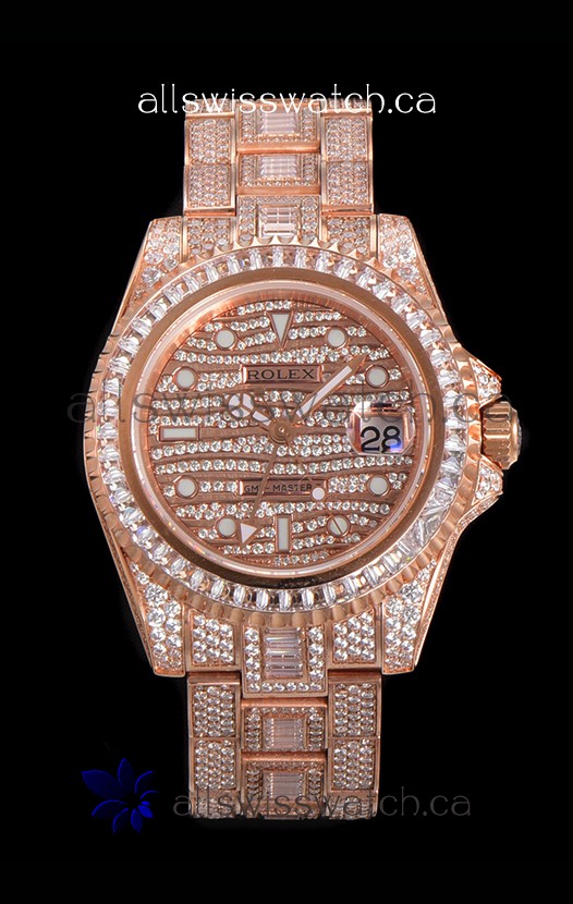 Rolex GMT Masters II Iced Out Dial/Casing Rose Gold Super Clone Watch