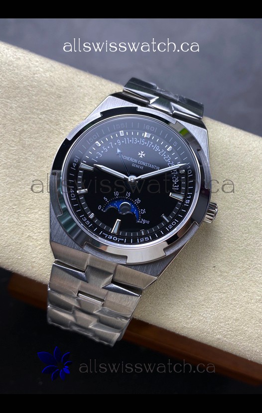 Vacheron Constantin Overseas True Moon Phase Steel Black Dial Swiss Replica Watch 