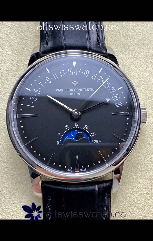 Vacheron Constantin Patrimony Moonphase Stainless Steel Black Dial Swiss Replica Watch 