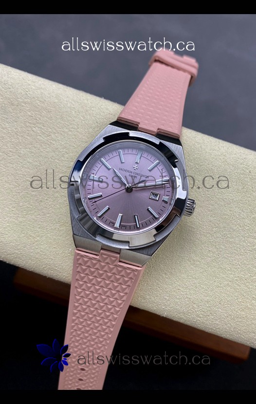Vacheron Constantin Overseas 35MM Pink Dial Rubber Strap Super Clone Watch 