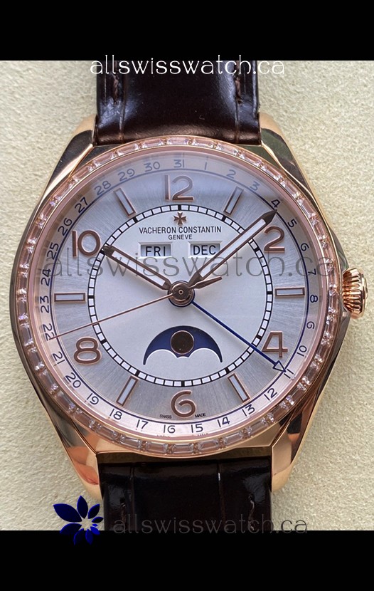Vacheron Constantin Fiftysix Moonphase Steel Dial Rose Gold Swiss Replica Watch 