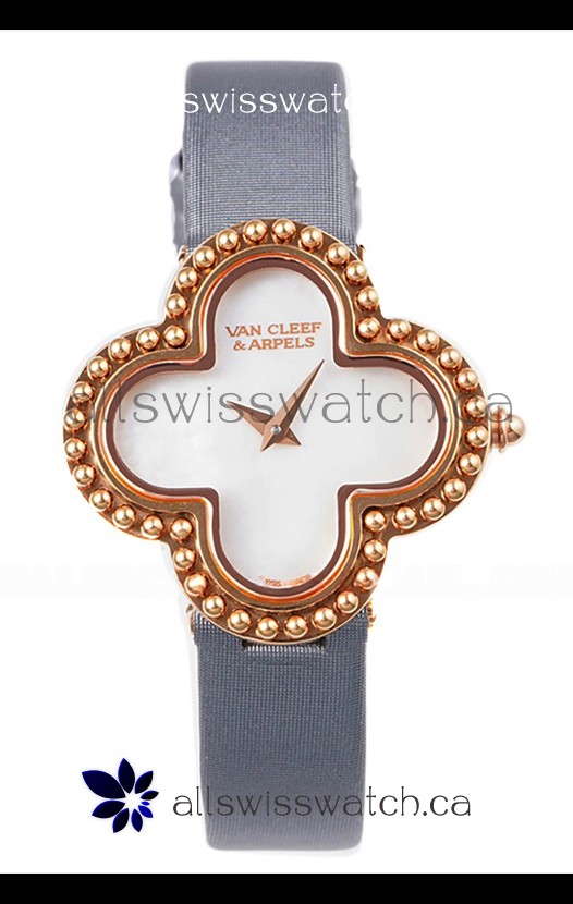 Van Cleef & Arpels Alhambra Rose Gold Grey Strap Watch 