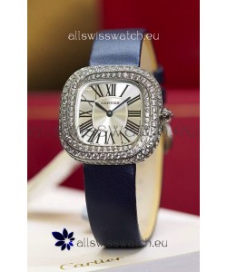 Coussin De Cartier Steel Watch Swiss Replica Watch Blue Strap 