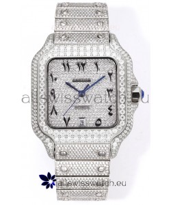 Cartier "Santos De Cartier" Stainless Steel W/ Diamonds Arabic Dial 1:1 Mirror Replica - 40MM - Genuine Diamonds