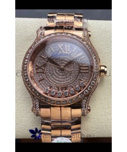 Chopard Happy Sport Super Clone Automatic Watch 36MM in Rose Gold Casing Mossanites Dial