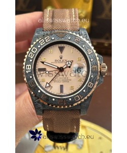 Rolex GMT Masters DiW Black Carbon Casing Swiss Replica Watch Beige Gray Dial 