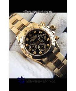 Rolex Daytona Japanese Movement Gold Casing Replica Watch in Black Dial 