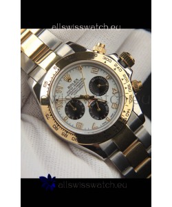 Rolex Daytona Japanese Movement Two Tone Gold Casing Watch in White Dial 