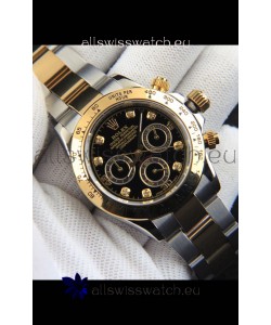 Rolex Daytona Japanese Movement Two Tone Gold Casing Watch in Black Dial 
