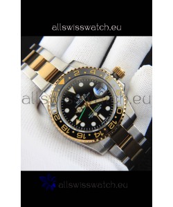 Rolex GMT Masters II 2 Tone Rose Gold Plating Japanese Replica Watch Black Dial