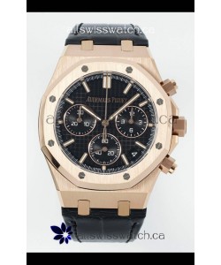 Royal Oak Chrono 26240 Rose Gold Black Dial Leather Strap Super Clone Watch 