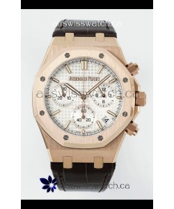 Royal Oak Chrono 26240 Rose Gold White Dial Leather Strap Super Clone Watch 