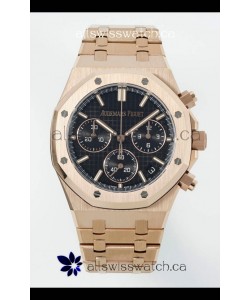Royal Oak Chrono 26240 Rose Gold Strap in Black Dial Super Clone Watch 