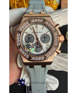 Royal Oak Chrono 26231 Rose Gold Casing Rubber Strap Super Clone Watch 