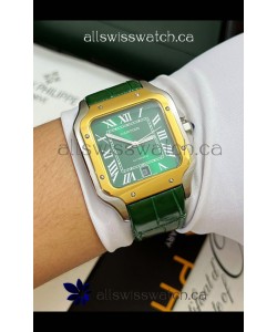 Cartier Santos De Cartier Green Dial Two Tone Swiss Replica Watch 