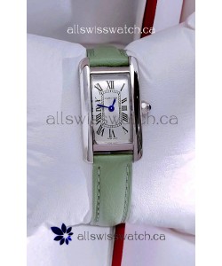 Cartier Tank Americaine Steel 19.4MM Green Strap Swiss Quartz Watch 