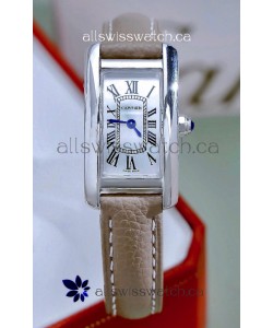 Cartier Tank Americaine Steel 19.4MM Beige Strap Swiss Quartz Watch 