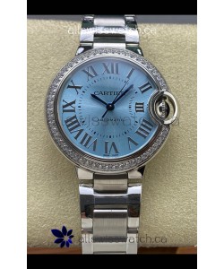 Ballon De Cartier Automatic Ice Blue Diamonds 36MM Dial Super Clone Watch 