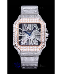 Cartier "Santos De Cartier" Skeleton moissanite Paved Super Clone Watch 