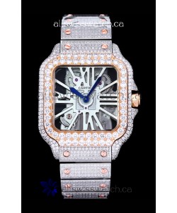 Cartier "Santos De Cartier" Skeleton moissanite Paved Super Clone Watch 