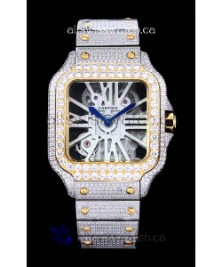 Cartier "Santos De Cartier" Skeleton moissanite Paved Super Clone Watch 