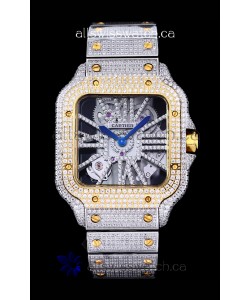 Cartier "Santos De Cartier" Skeleton moissanite Paved Super Clone Watch 