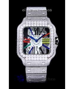 Cartier "Santos De Cartier" Skeleton moissanite Paved Super Clone Watch 