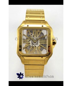 Cartier Santos Yellow Gold Skeleton Dial Super Clone Watch 