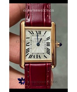 Cartier Tank Louis 22MM Swiss Quartz Gold Casing Red Strap Watch 