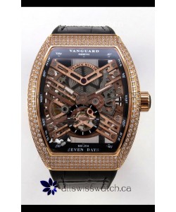 Franck Muller V45 Tourbillon Skeleton Rose Gold Diamonds Super Clone Watch 