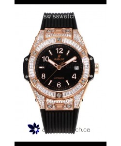 Hublot Big Bang One Click moissanite Rose Gold Super Clone Watch Black Dial
